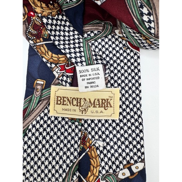 Benchmark Silk Necktie Mens Navy Blue Golf Houndstooth Pattern - Picture 3 of 3